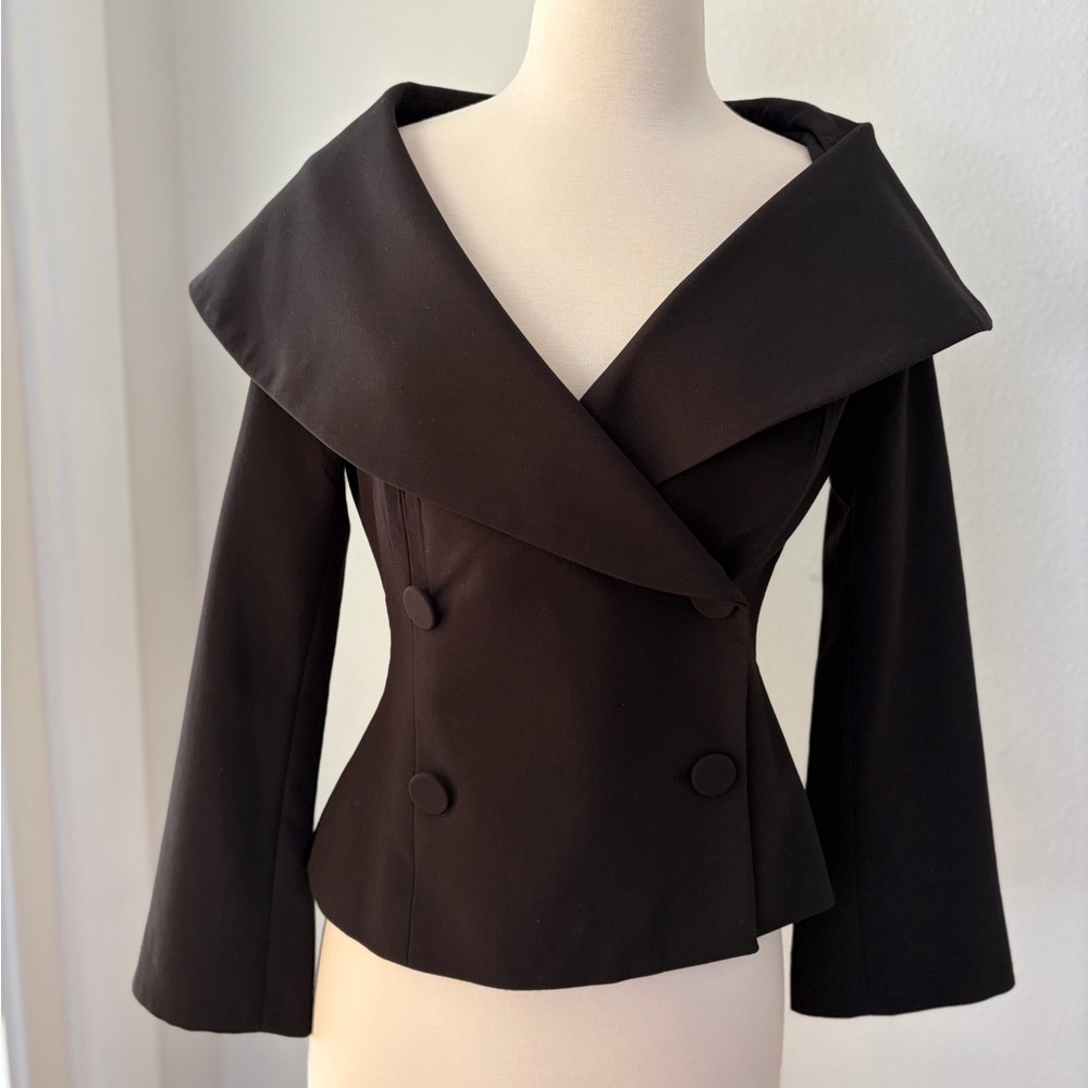 Zara Black Women's fitted Blazer with Wide off shoulder Collar XS